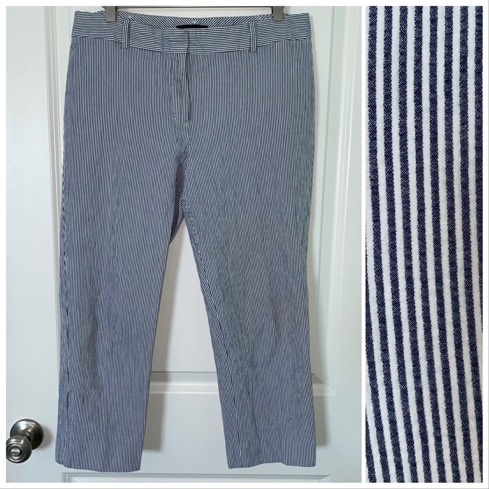 Talbots navy blue & white preppy seersucker crop capri pants size 10